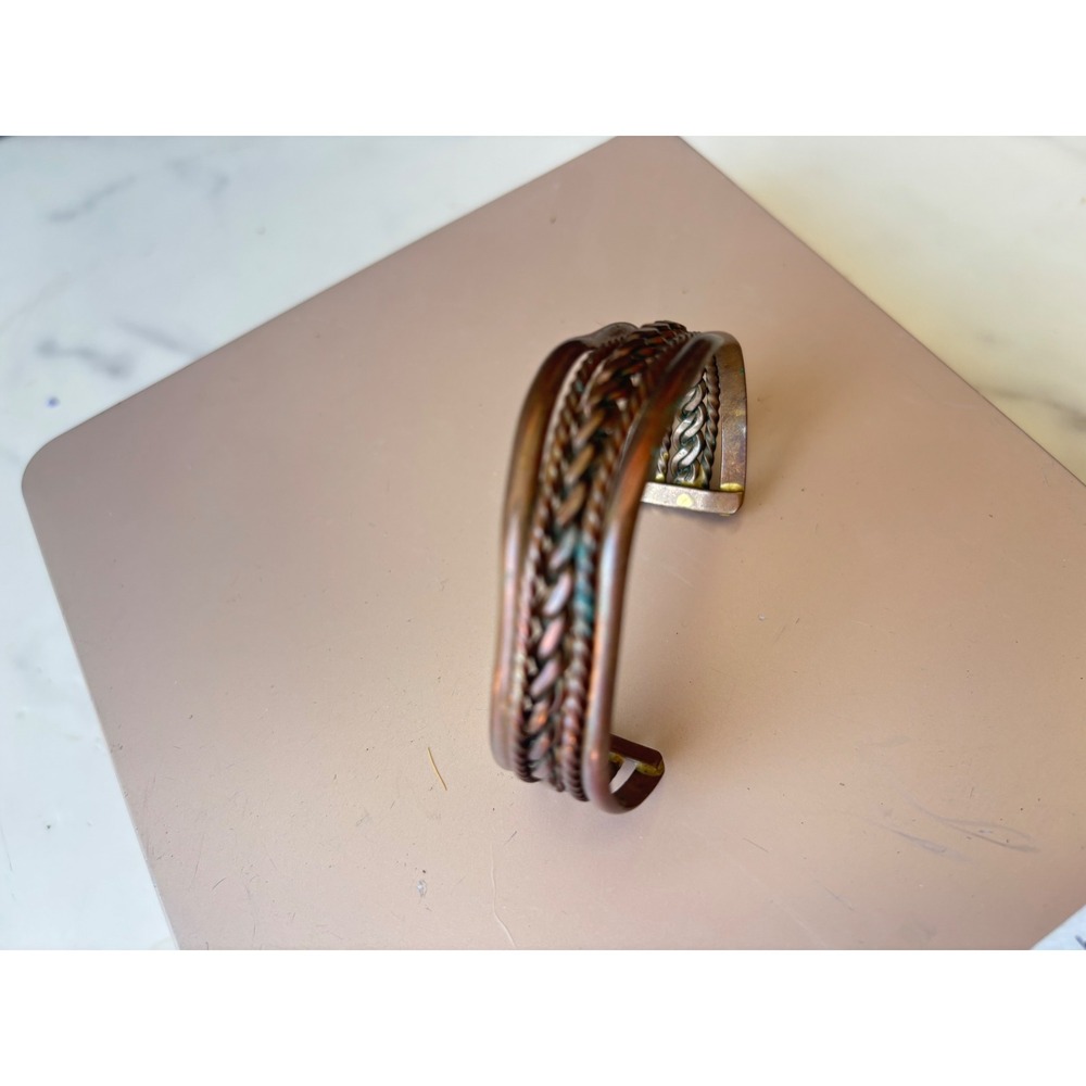 Vintage Copper Metal Braided Twisted Wire Cuff Bracelet Boho